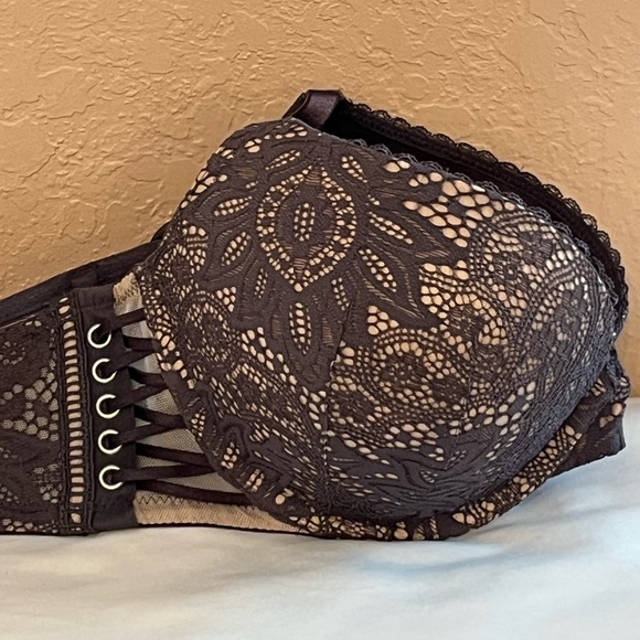 Victoria's Secret Very Sexy Push Up Lace Bra Gray & Rose Beige Underlay 34D SEXY - Picture 5 of 8